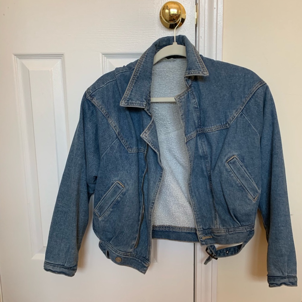 Sherpa Lined Denim Bomber Jacket